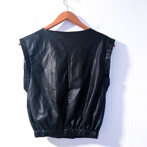 Anthropologie Bishop + Young Simone Vegan Faux-Leather Banded V-Neck Top - Picture 9 of 15